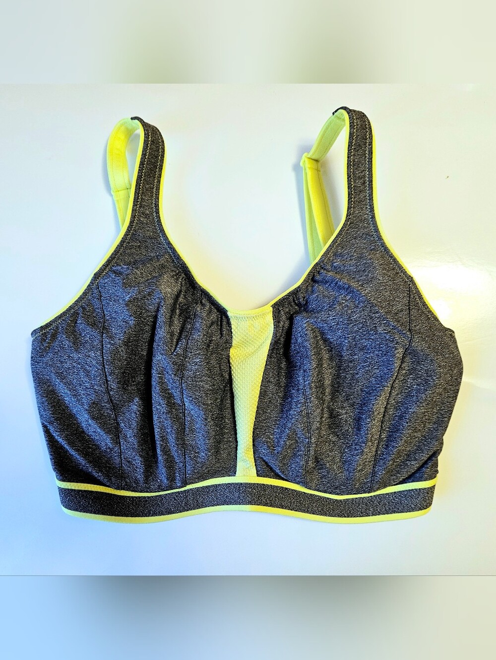 Prima Donna Gray Sports Bra with Neon Yellow Trim